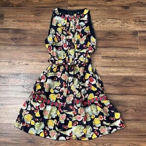 Anna Sui Sleeveless Dress Fruit Floral Silk Women 6 Cottagecore Boho Embroidered